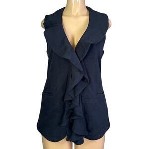 Anthropologie Luii Black Cascading Ruffle Front Vest Size Large